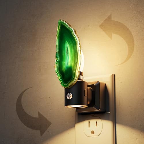 Image of L LOHAS LED Night Lights Plug into Wall, Agate Nightlight Rotating 350 | Dimmable Dusk to Dawn Sensor, Healing Stone Green Agate Decorative Nightlight for Bedroom, Living Room