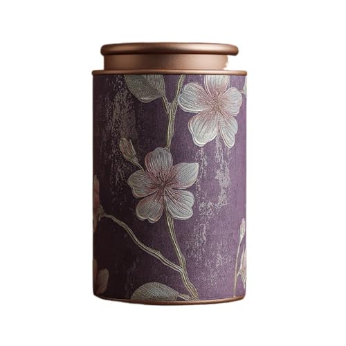 Boîte de rangement vide en étain pour thé, élégante jar en métal vintage pour thé, café, herbes, bonbons, chocolat, sucre, épices (Violet-L)