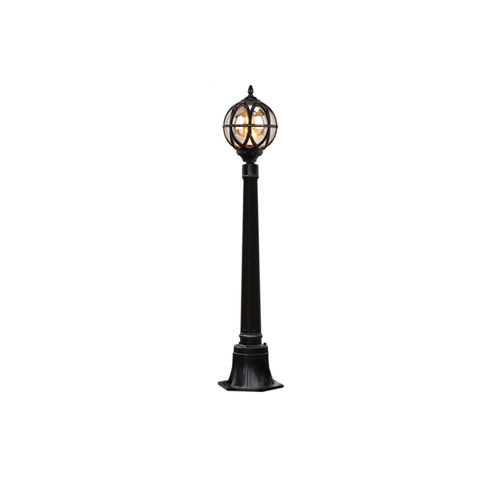 GTHTUHFD Lamp Post Lights Outdoor,E27 Single Head High Pole Light Retro Glass Globe Ball Street Pillar Outdoor Ip55 Waterproof Aluminum Path Column Lamp,Black-Height 1.05m