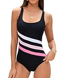 HAIVIDO Womens One Piece Swimsuits Color Block Athletic Bathing Suit Sport Swimwear Slimming Adjustable Straps Swim Suits Black L