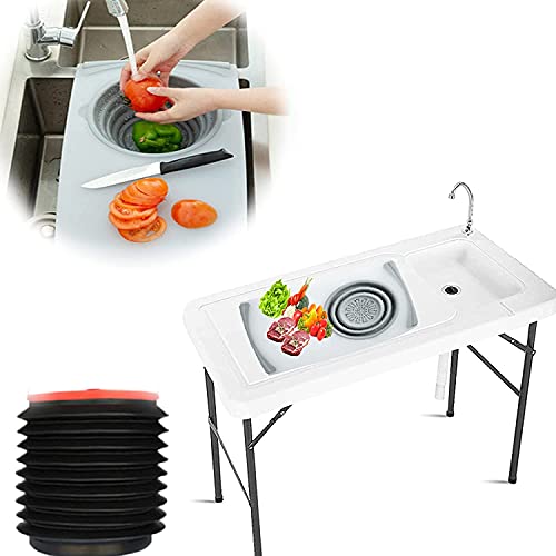 ZZBFHH Portable Folding Camping Sink Table with Faucet and Chopping Board, Ideal for Outdoor Activities and Picnics
