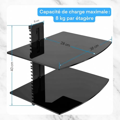Étagère murale multimédia pour support TV suspendu avec console verre réglable - 7