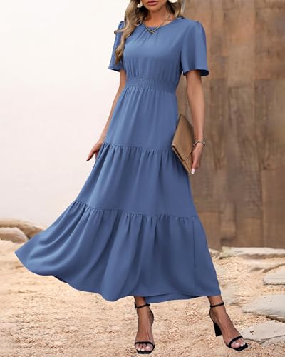 Image of PRETTYGARDEN Women's Casual Smocked Boho Floral A-Line Maxi Dress 2026