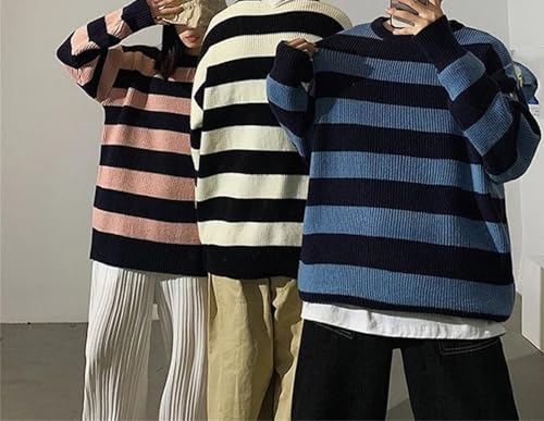 Men's Vintage Striped Sweater Loose Fit Knit Pullover Winter Streetwear Top2
