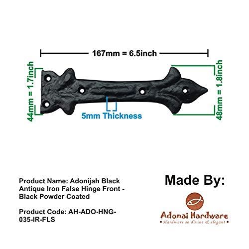 Image of Adonai Hardware Adonijah Antique Cast Iron Strap False or Faux or Dummy Hinge Front (6.5 inch x 20 Pack, Matte Black) for Barn Doors, Gates, Cabinets, Wooden Box, Furniture, Chest, Trunks and Sheds