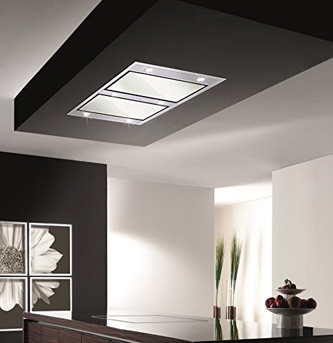 Aurora T1 100cm Designer Stainless Steel White Glass Ceiling Extractor Hood With Motor 700m3 H