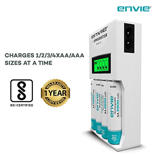 Image of ENVIE (ECR11+AA2800 4PL) Speedster Rechargeable Batteries Charger && Infinite Plus AA High Capacity (2800mAh) Ni-MH Rechargeable Ready to Use Battery Pack of 4