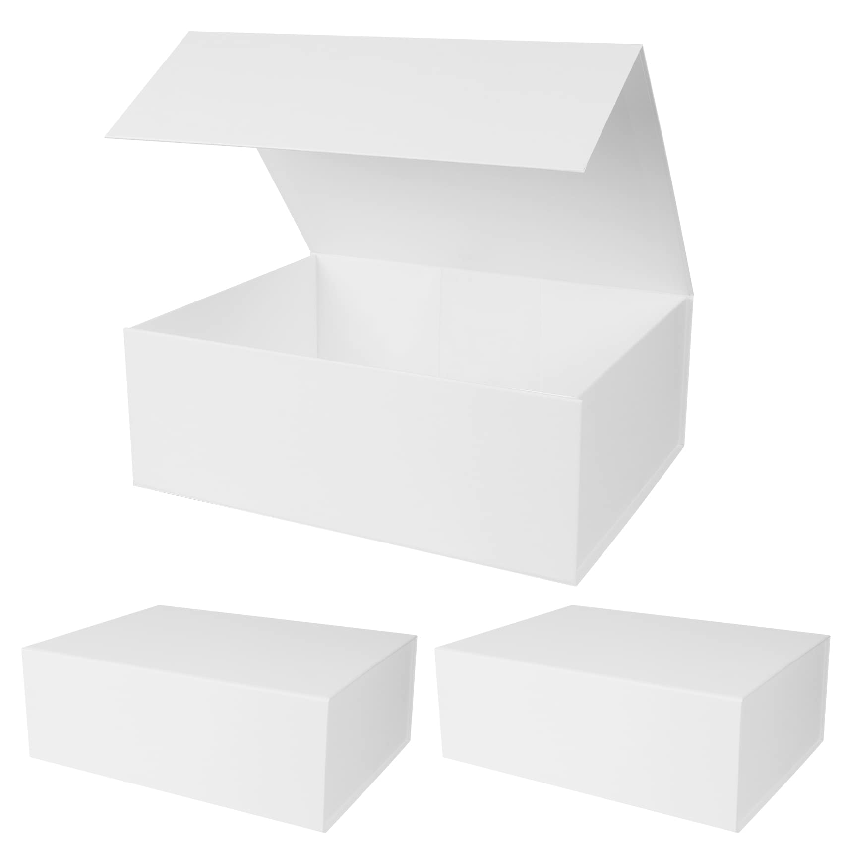 AimyooWhite Collapsible Gift Box with Magnetic Closure Lids 13.8x9x4.3 in, Bridesmaid Groomsmen Proposal Box, Large Rectangle Box for Present Graduation Storage 3 Pack