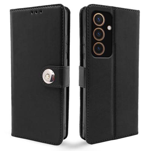 Image of Pikkme Samsung Galaxy S24 5G Flip Cover Leather Finish | Inside TPU with Card Pockets | Wallet Stand and Shock Proof | Complete Protection Button Flip Case (Black)