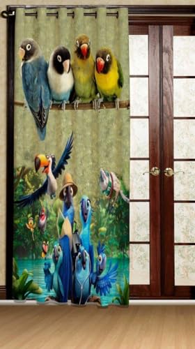 Image of Digital Printed Birds Design Cartoon Play School Window Curtain for Kids Room, School Educational Curtain, 9 Feet Set of 1