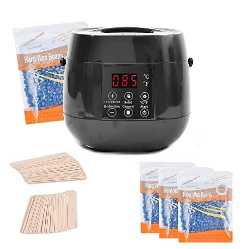 Medog Waxing Kit Wax Warmer For Hair Removal with Beans Wax Warmer Kit Women Men LCD Digital Display Electric Waxing Kit Plug In for Women Men Coarse Body With Wax Pot At Home Waxing (500cc Black)