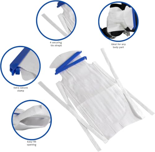 Image of Vakly Large Refillable Ice Bags 6.5 x 14, Reusable Ice Pack with Clamp Closure, Soft Outer Covering & Leak-Resistant Inner Layer for Hospital, Home & Sports Use 50 Pack