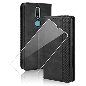 crisnat Hoesje voor Nokia 2.4, zwart [Kickstand Feature] [Magnetische sluiting] Portemonnee Cover met één Gehard Glas…