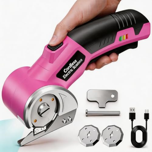 Image of Electric Scissors, Cardboard Cutter, With LED Light, High-Efficiency Brushless Motor, 2000mAh Battery, Tungsten Steel Blade, Suitable for Cloth, Cardboard, Carpet Wire Rope Cutters Pink