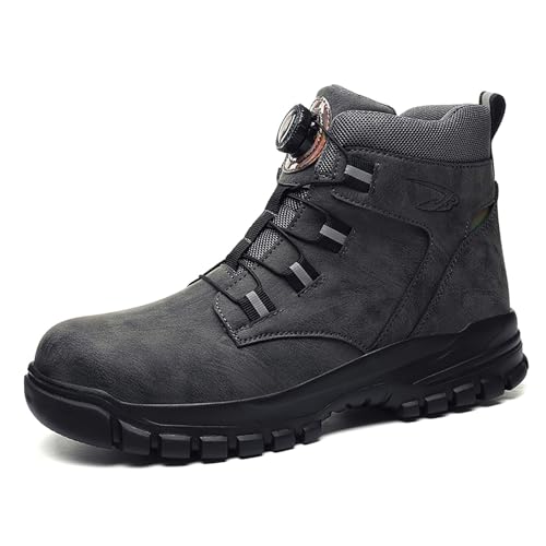 Zapatos de trabajo para hombre S3 resistentes al agua, de piel sintética con puntera de acero, zapatos de seguridad, antideslizantes, bota de trabajo, botón giratorio, antigolpes, antipuntos, unisex