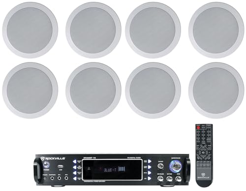 Audiosavings Bundle: (1) RV RPA60BT V2 1000 Watt Home Theater Receiver Amp Bundle with (4) 2 RV HC55-16 White 5.25