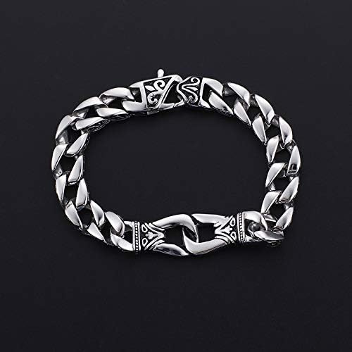 Men's Stainless Steel Cuban Chain Bracelet Vintage Carved Pattern Punk Retro Jewelry Silver Cool Gifts for Mens - Image 3