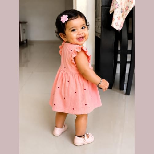 Image of Lilimi Toddler Baby Girl Cotton Muslin Dress, Breathable Flutter Sleeve Button-Front Cute Frocks