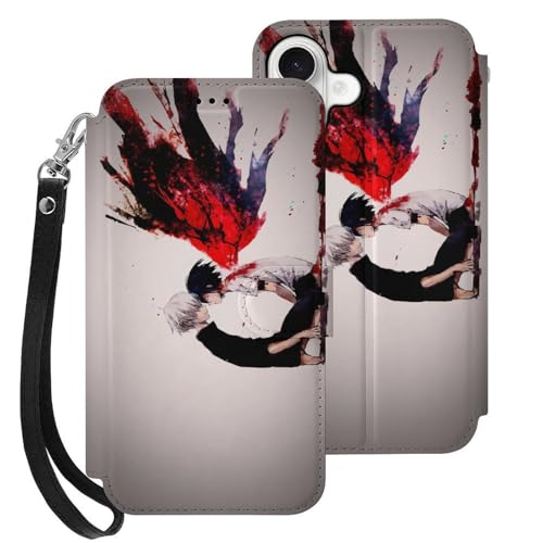 iPhone17用ケース 手帳型 東京喰種 金木 研 スマホケース ストラップ付き 財布型 アイフォン17用ケース おしゃれ 軽量 背面 携帯カバー カード収納 スタンド機能 PUレザー 耐衝撃