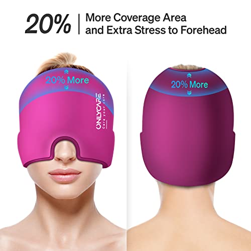 Image of ONLYCARE Migraine Relief Cap, Upgraded Odorless Migraine Ice Head Wrap, Headache Relief Hat for Migraine, Hot Pink