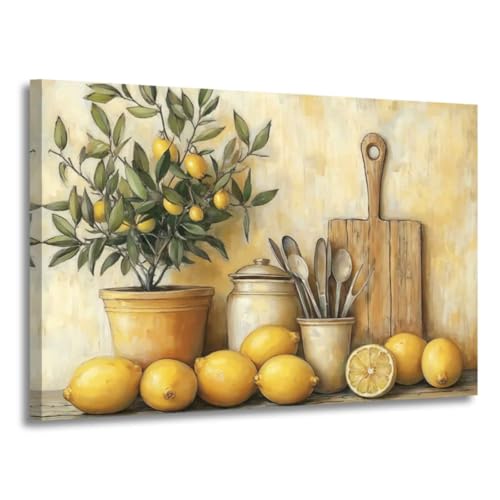 XLMDYYSW Lemon Wall Art Vintage Kitchen Pictures Yellow Lemon Tree