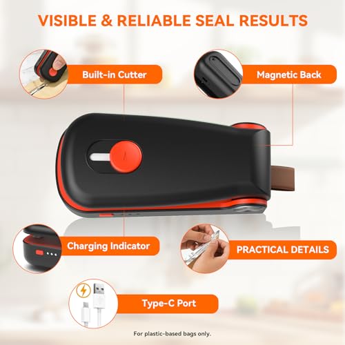 NEATEST Mini Bag Sealer, Upgraded USB Rechargeable 3 Heat Levels Chip Bag Sealer Black - image 6