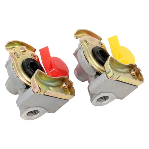 Kupplungskopf M16 mit Ventil Set Druckluftkopf rot gelb M16x1,5 mit Staubkappe für LKW Zugmaschine Traktor Druckluft Motorwagen Zugfahrzeug Landwirtschaft Traktoren Vorrat Bremse Anhänger Auflieger