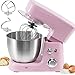 Bakaji Pétrisseur planétaire puissance 800 W avec bol en acier inoxydable de 4 l pétrisseur robot de cuisine 6 vitesses 3 crochets pétrissage inclus pour pétriser les bateaux, monter (rose)