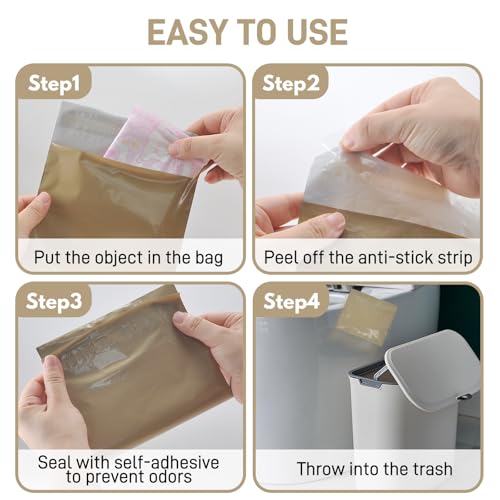 Image of Sanitary Napkin Disposal Bags FARVIGOR, 100Pcs Women Feminine Hygiene Disposal Bags for Tampons and Pads, Personal Disposal Bag Self-Sealing, Privacy Protection, 9.8x5.9 inch(Khaki)