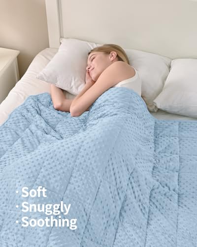 Image of Mr. Sandman Weighted Blanket for Adults, Minky Dots Heavy Blanket for Women, Man Sleeping and Calm, Soft and Cozy Cooling Weighted Throw Blankets, Machine Washable, 48 x 72in, 15 lbs, Light Blue