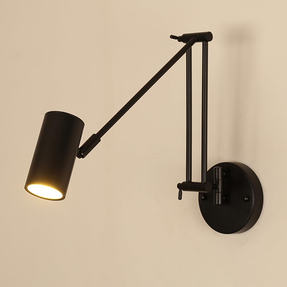 SXECAEPS Swing Arm Wall Sconce Adjustable Mount Reading Light Bedside Lamp Focus Spotlight Hardwired Sconces Bedroom Headboard Lights E27 Lamps for Study Read