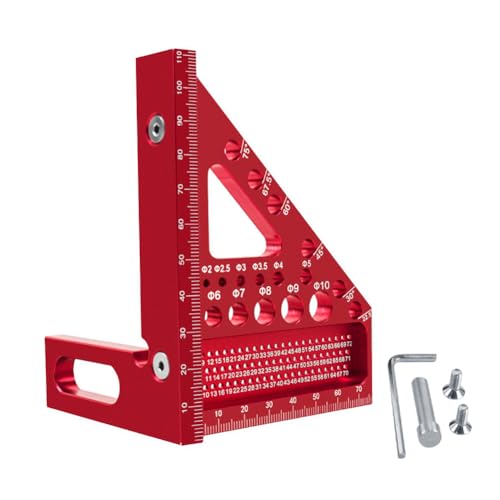 YIWENG Aluminum Alloy Ruler,Aluminum Alloy Multi Angle Measuring Ruler Woodworking DIY Miter Triangle-Ruler Utility Scribing Gauge Multifunctional Layout Measuring Tool for Engineer Carpenter, Red