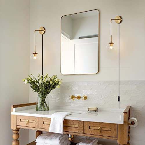 Image of KCO Modern Globe Wall Sconce with Plug in Industrial Vintage Wall Lamp On /Off Switch Minimalist 1-Light Mounted Lamps for Bedroom Living Room Corridor (Clear & 2-Pack)