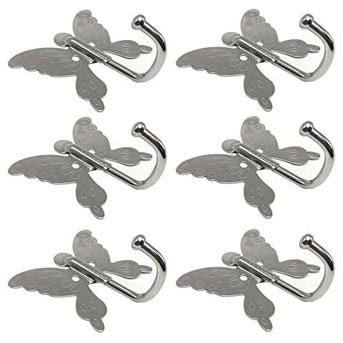 EIKLNN 6 Pieces Stainless Steel Bathrobe Hook, Butterfly Shaped Clothes Hook, Wall Mounted Coat Hooks with Screws, for Kitchen Bedroom Bathroom Office Closet Cover