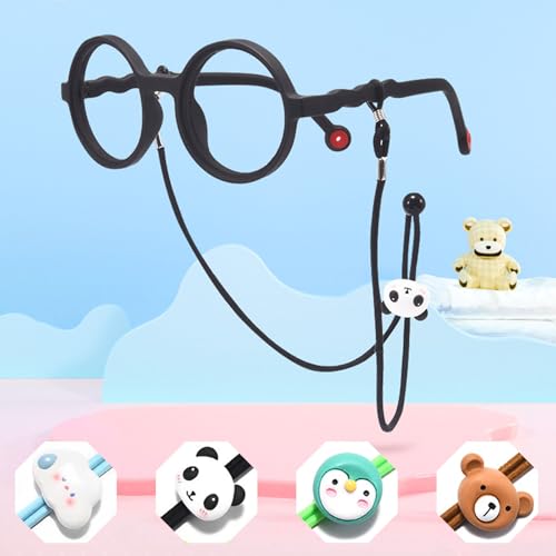 DBAILY Brillenband, 4 Stück Verstellbare Brillenkette, Brillenschnur, Brillenbänder für Damen, Kinder, Herren(Brauner Bär+Blaue Smiley-Wolke+Schwarzer und Weißer Panda+Grüner Pinguin)