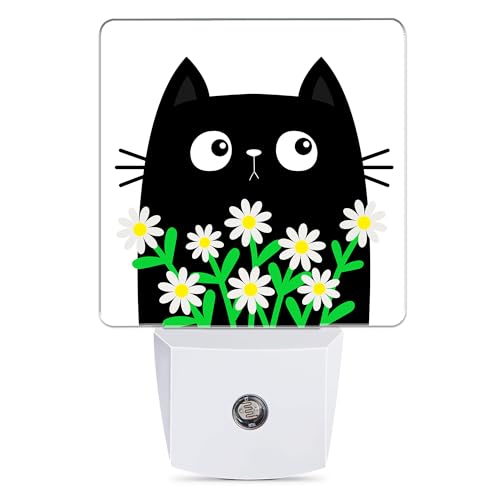 Image of Cat Kitten Daisy Night Light, Camomile Bouquet Plug into Wall with Dusk to Dawn Light Sensors, Warm Nightlights for Bedroom, Bathroom, Hallway, Kitchen, Gifts Ideal for Women Men