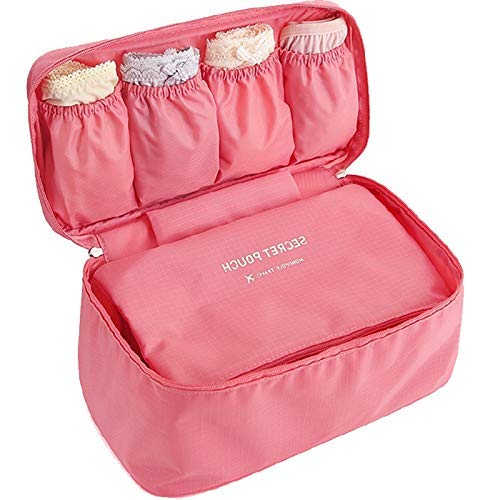 TS WITH TECHSUN Multifunctional Polyester Bra Innerwear Underwear Panties Toiletries Organizer Bag Slide Portable Cosmetics Makeup Lingerie Toiletry Travel Bag Pouch (Light Pink)