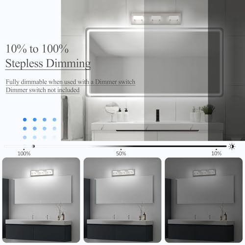 Image of Ralbay 5 Color Temperature Brushed Nickel Bathroom Vanity Lights Dimmable Acrylic Modern LED Bathroom Wall Lighting Fixtures Brushed Nickel