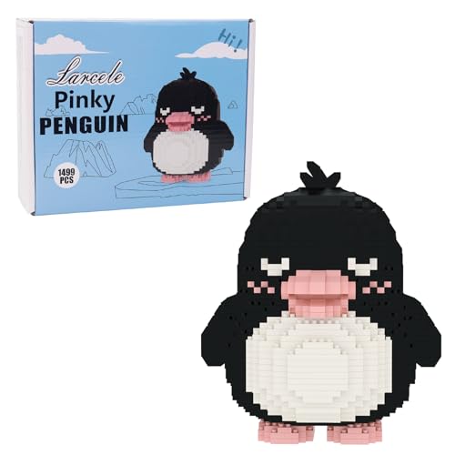 Larcele Lot de 1499 Micro Blocs de Construction Kit de Jouets, Mini Briques Construction Blocs de Construction Ensemble KLJM-07 (Pingouin Rose)