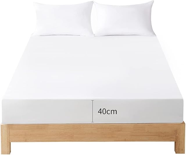 Amazon Brand - Umi White Super King Fitted Sheet, 40cm Extra Deep White Fitted Sheet Super King Size, Soft Fitted Sheet Super King Bed, 180x200cm