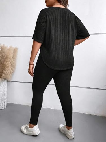 Conjunto de ropa de salón para mujer con leggings elásticos y camiseta acanalada 3