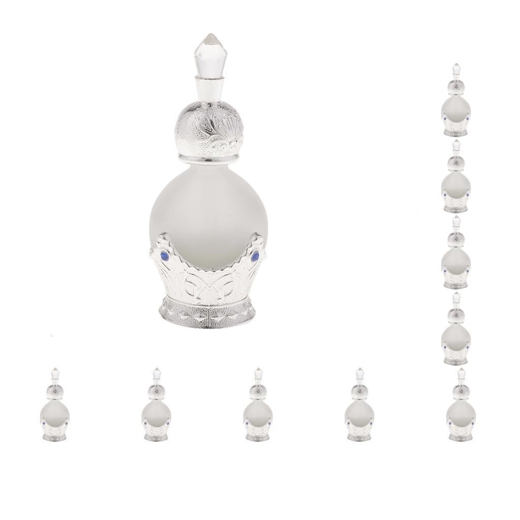 Juego de 10 botellas de perfume vacías de cristal vintage de 15 ml, atomizador, rellenables, color plateado