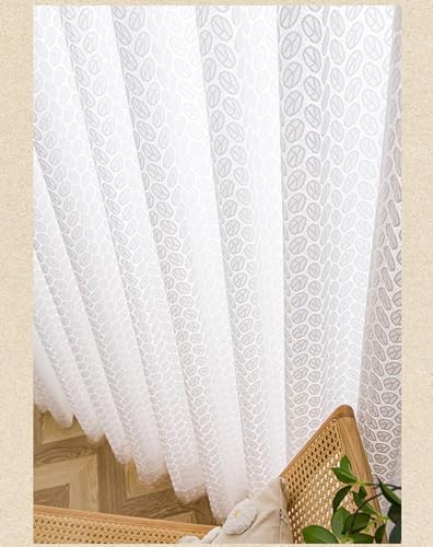 Voilage lot de 2 Beydodo | Rideau salon transparent 250x210 dentelle blanche brodée - 5