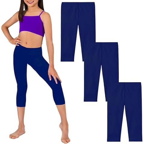 ZROPIKAL Knee Length Capri Leggings for Girls and Toddlers 3/4 Girls' Capri Leggings Cropped Capri Leggings 3-Pack (US, Age, 4 Years, 5 Years, Navy/Navy/Navy) Cover
