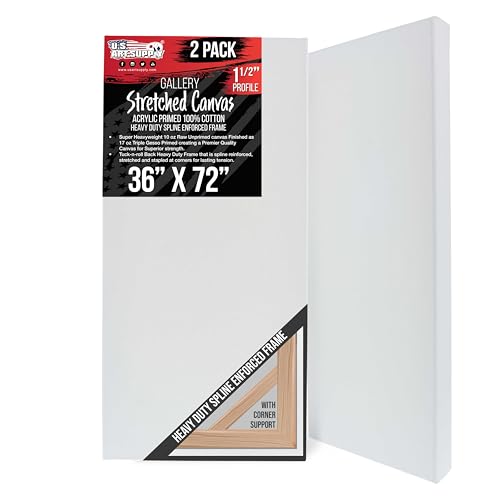 U.S. Art Supply Rectangle Stretched Canvas for Painting 36x72 inch Gallery Depth 1-1/2 Thick 2-Pack - 17oz Acrylic Gesso Triple Primed Professional Artist Quality 100% Cotton - Oil Pouring Paint