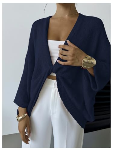 Image of GORGLITTER Women's Wrap Sweater Bat Wing Cropped Poncho Knit Tops | Oversized Cozy Pullover Sweaters, Lightweight, Asymmetrical 3 /4 Sleeve V Neck Tops, Fall Clothes 2026