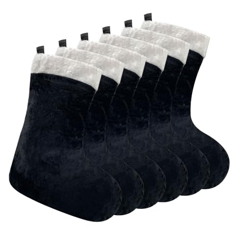 GlyinnHe 6pcs Christmas Stockings 18 Inch Black Plush Christmas Hanging Stockings Xmas Stocking for Fireplace Hanging and Family Holiday Party Décoration(Black)