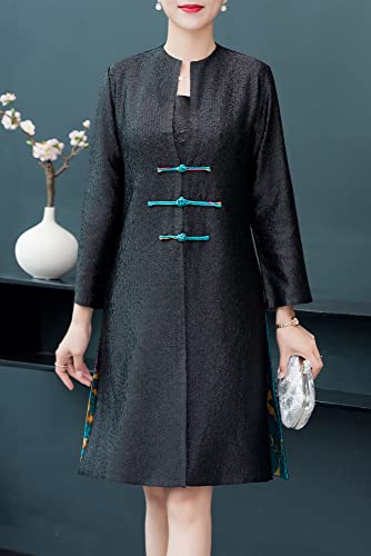 Women's Abstract Flowers Tri-button Crinkled Reversible Chinese Jacket2