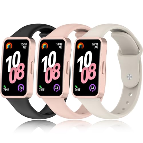 Z.DuDuZAZA Super Soft Bands Compatible for Huawei Band 8 9 10 Straps Replacement Perfectly for Huawei Band8/9/10 Wristband Change with Metal Connecting Adapters (black,starlight,pink)