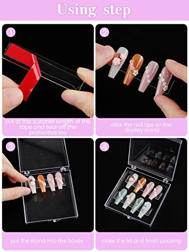 63 PCS Press on Nails Packaging Set, Kalolary Clear Nail Tips Display Storage Box Set Including Packaging Boxes, Double Sided Tape and Transparent Nail Display Stand Holder for Press on Nail Business
